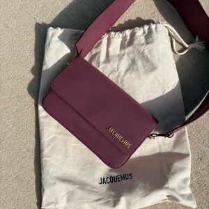 Jacquemus Le Carinu Burgundy Flap Leather Shoulder Bag
